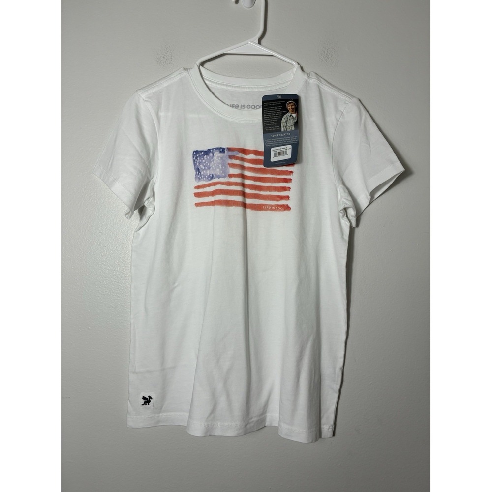 New Life Is Good Crusher Tee Women's Small Cotton White American Flag